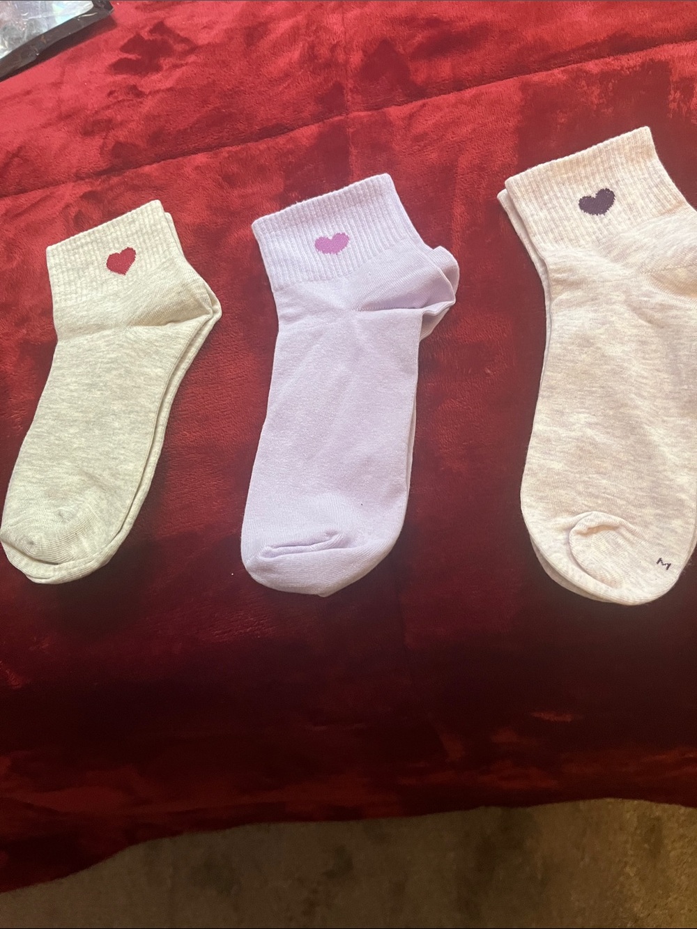 Women's Heart Ankle Socks - Pastel Pink, Lavender, and Cream (Pack of 3)